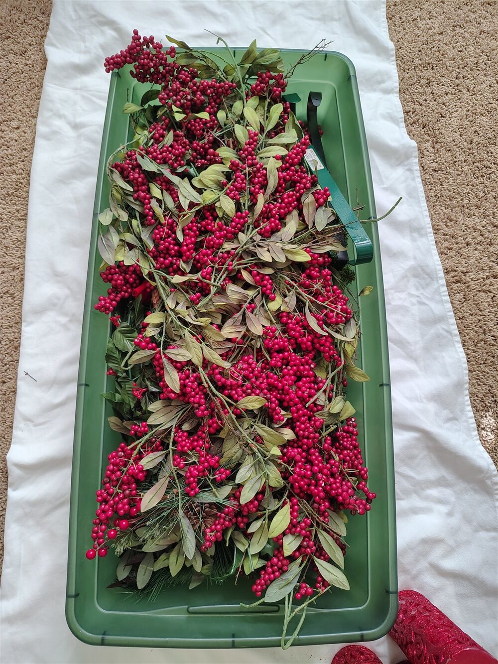 Red and Green Christmas Berry Picks with Greenery Floral Lot